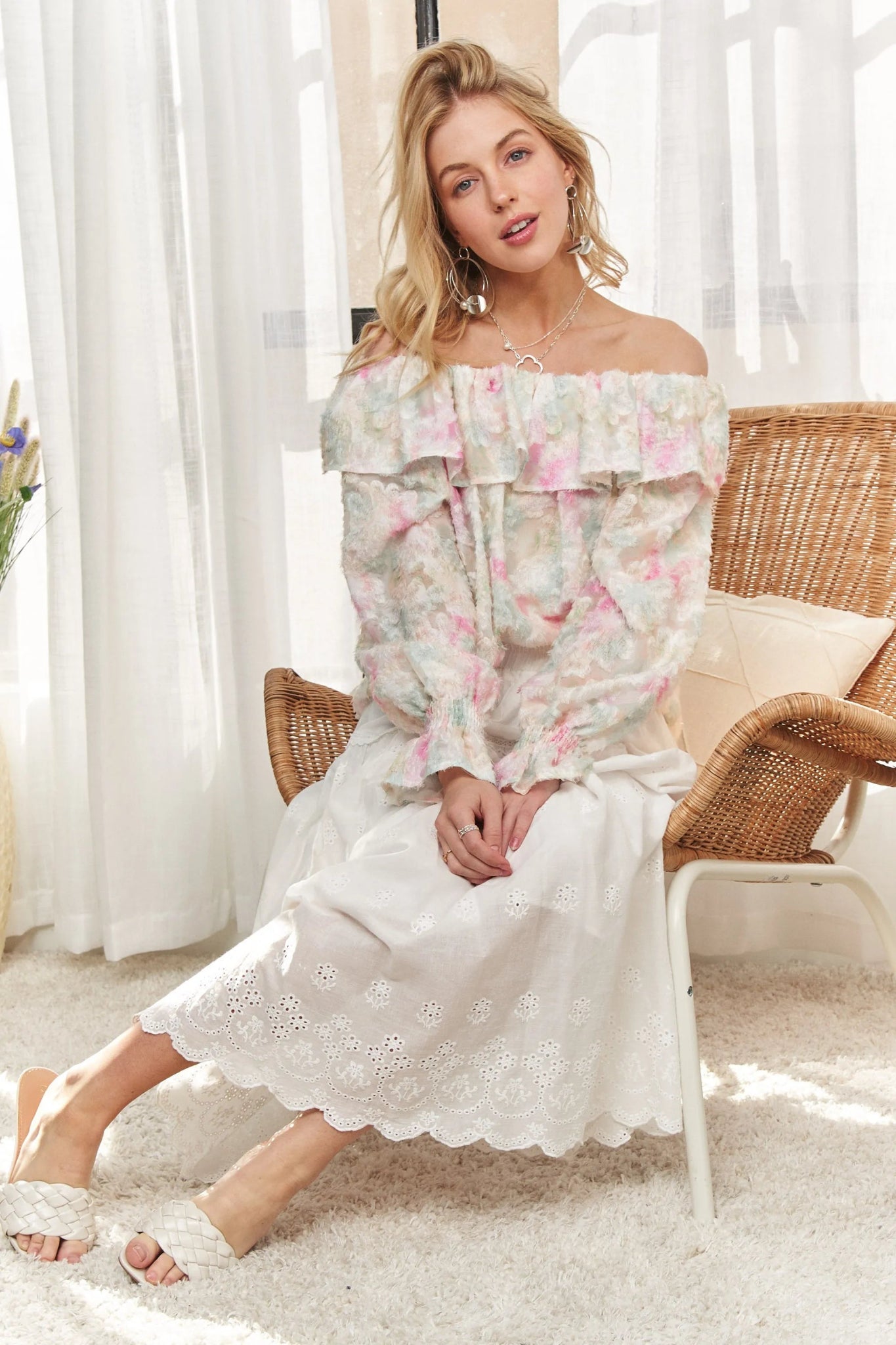 ADORA Ruffled Off Shoulder Floral Blouse - Purely Goods
