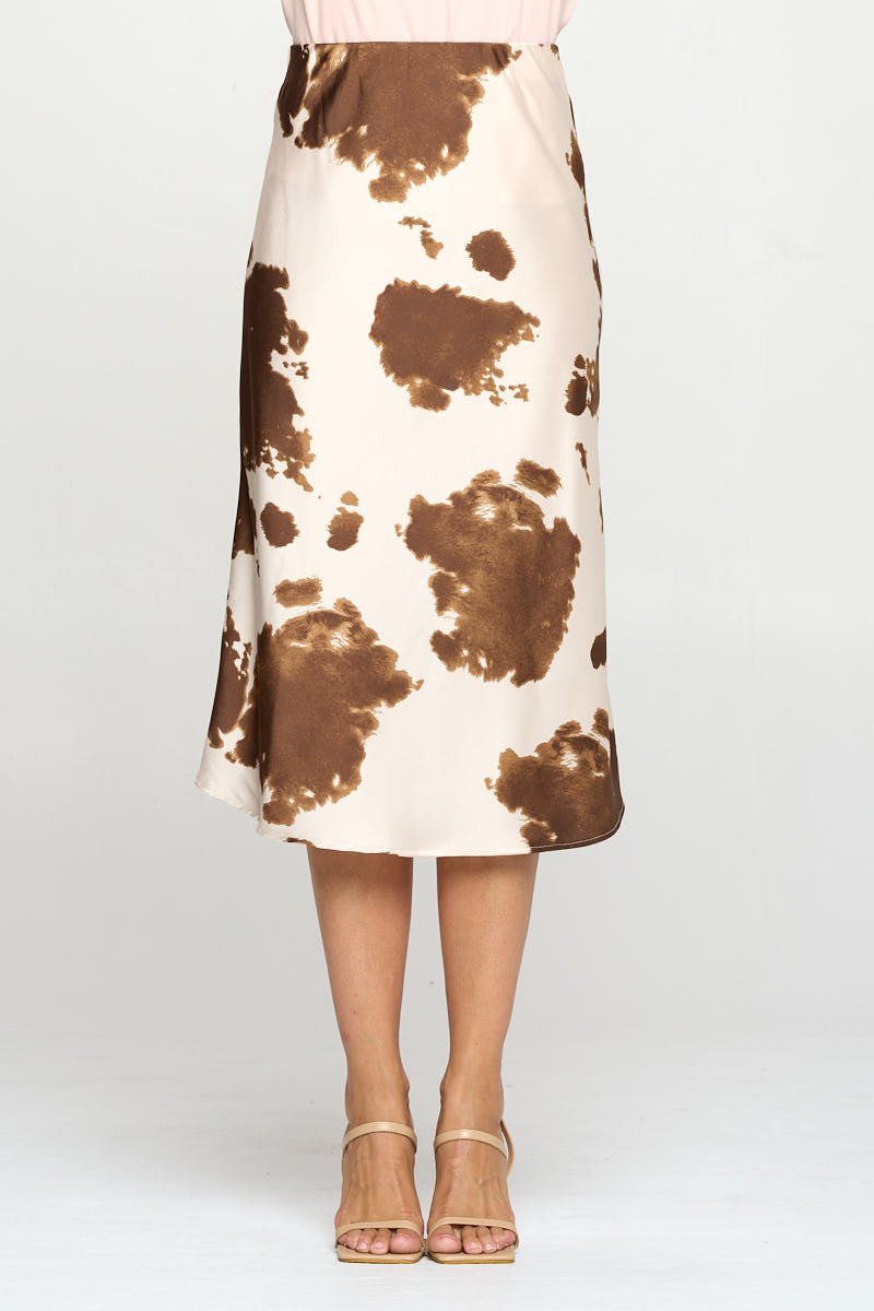 Cow Print Satin Midi Skirt - Purely Goods