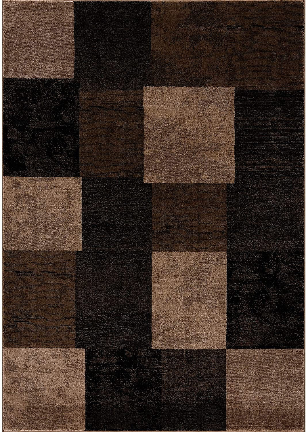 Homeroots geometric shag runner rug brown patchwork modern hallway runner with plush pile
