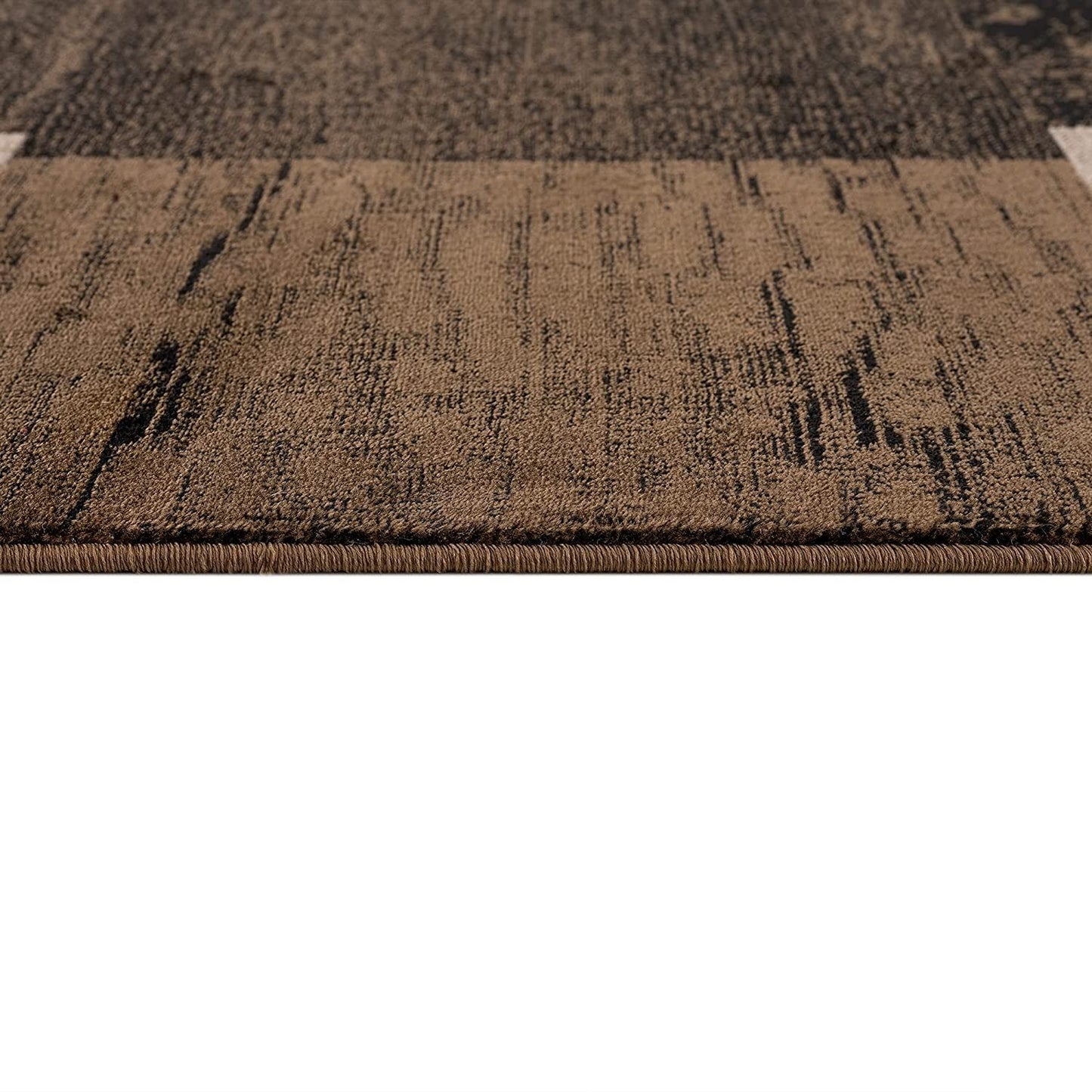 Homeroots brown geometric shag runner rug close up showing textured pile and subtle abstract linear pattern