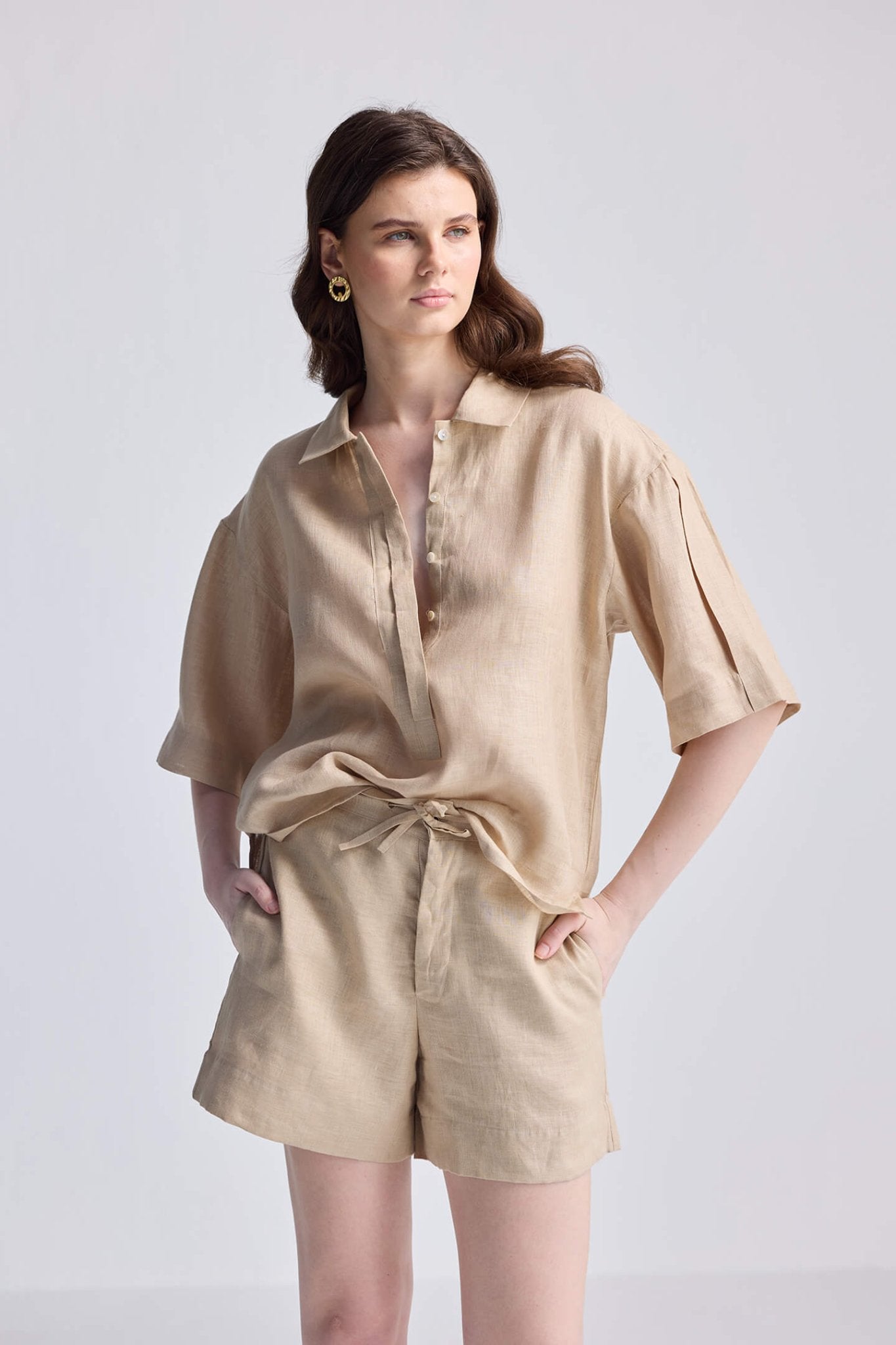 Drawstring Shorts in Neutral Beige - Purely Goods