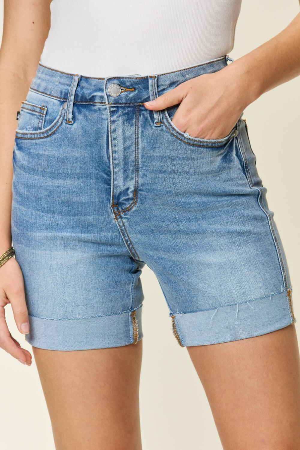 Judy Blue Full Size Tummy Control High Waist Denim Shorts - Purely Goods