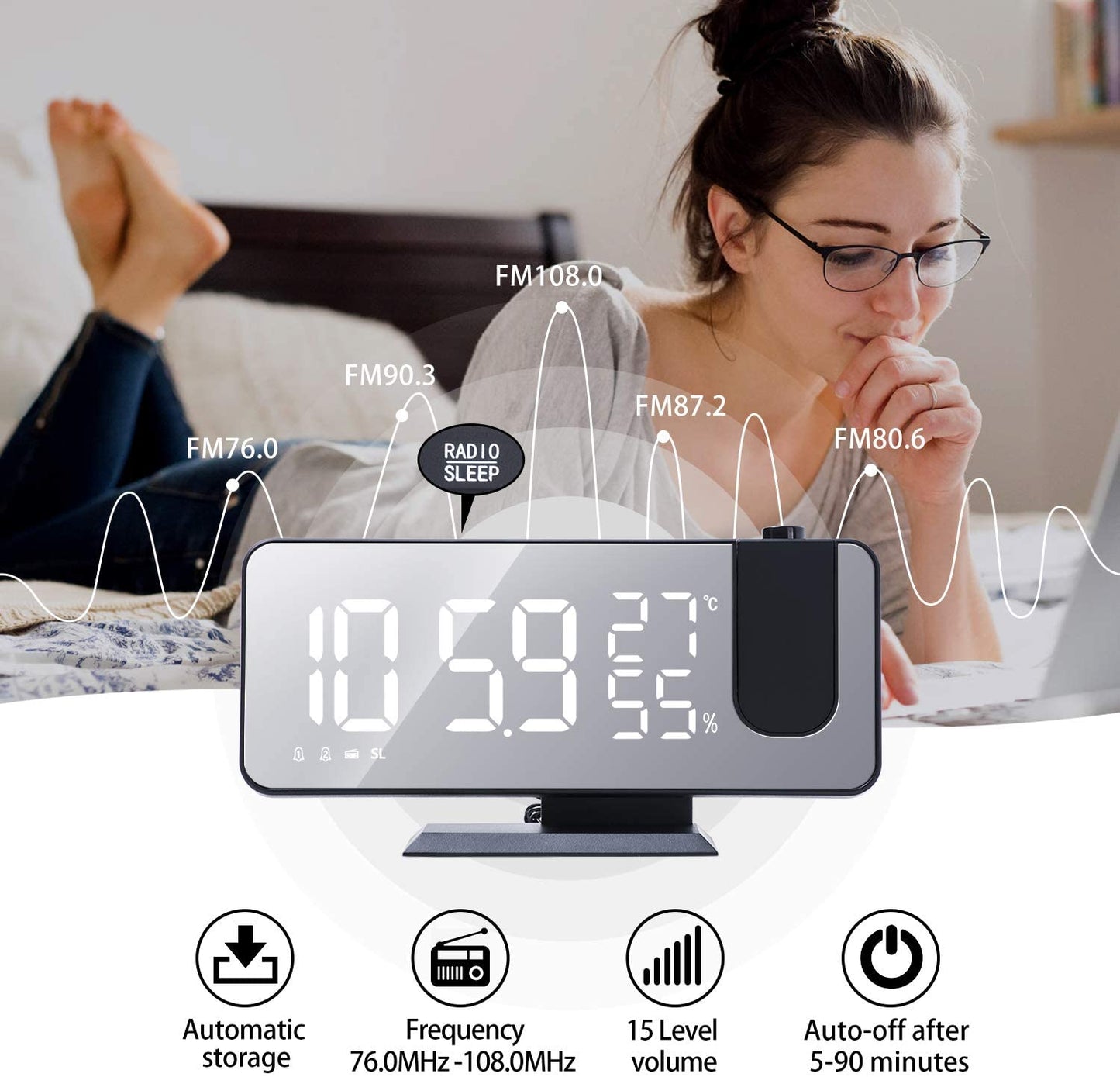 LED Projection Digital Alarm Clock Phone Charger - Purely Goods