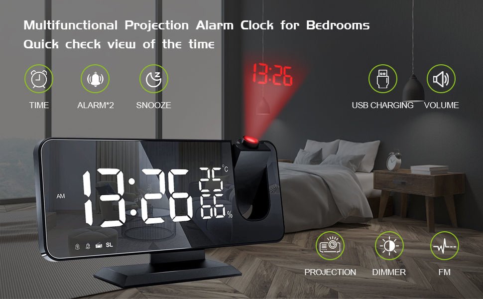 LED Projection Digital Alarm Clock Phone Charger - Purely Goods