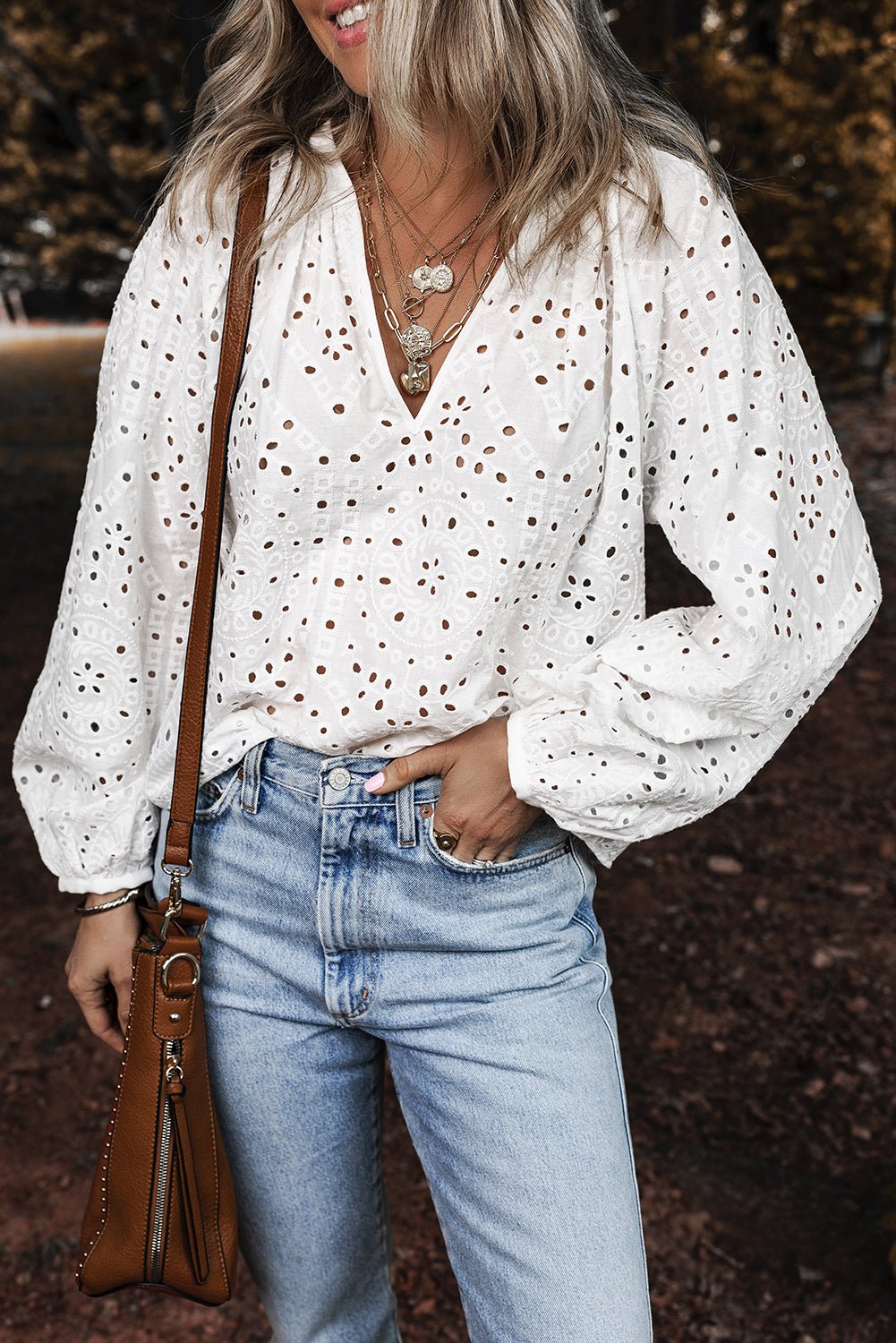 Paige Eyelet Embroidered Puff Sleeve Blouse - Purely Goods