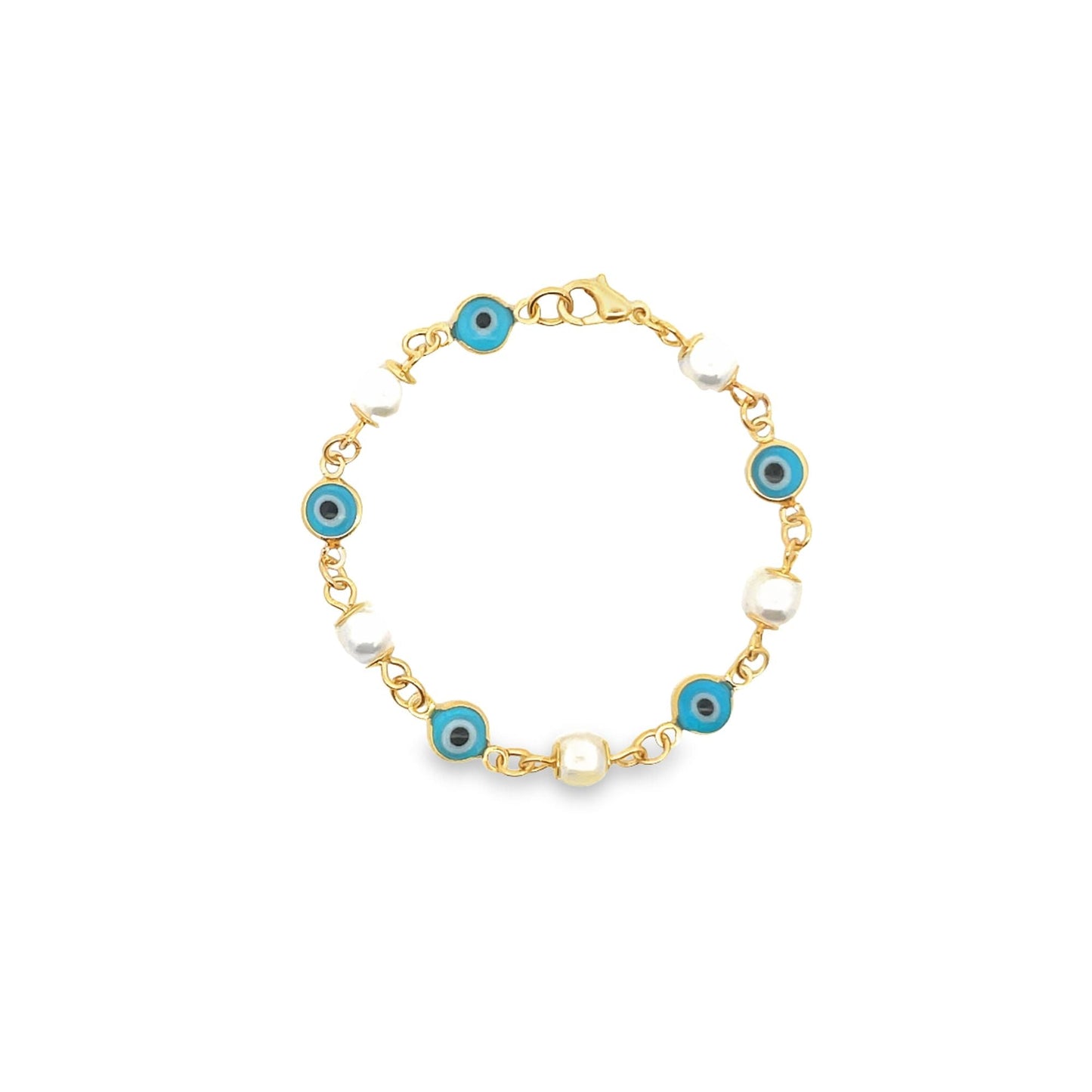 Synthetic Pearl Bead Evil Eye Charm Bracelet (I126A) - Purely Goods