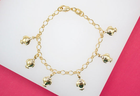 18K Gold Filled Dangle Fish Charm Bracelet - Purely Goods