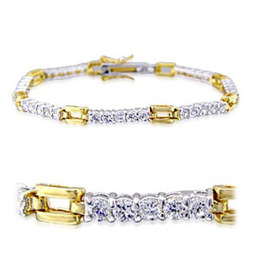 32008 - Gold+Rhodium Brass Bracelet with AAA Grade CZ in Clear - Purely Goods