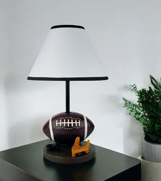 15" Brown Bedside Table Lamp With White Shade-0