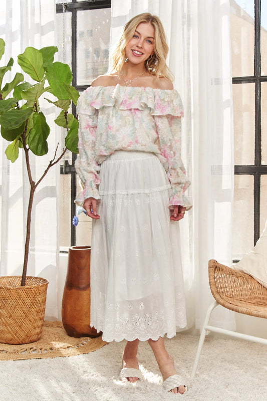 ADORA Ruffled Off Shoulder Floral Blouse - Purely Goods