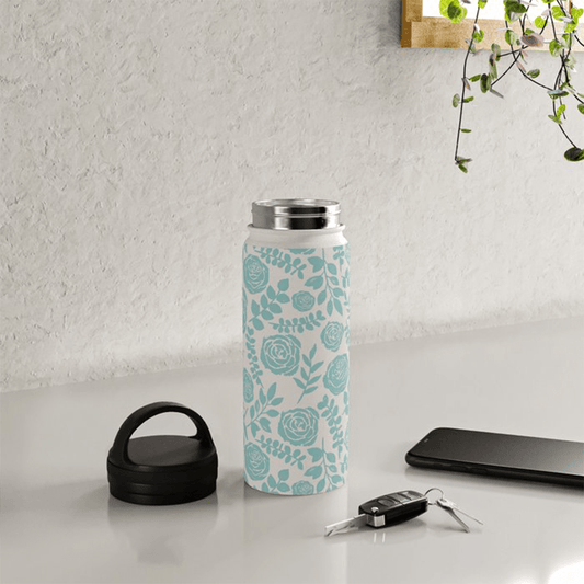 Baby Blue Floral Handle Lid Water Bottle - Purely Goods