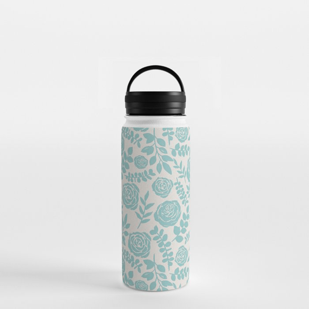 Baby Blue Floral Handle Lid Water Bottle - Purely Goods