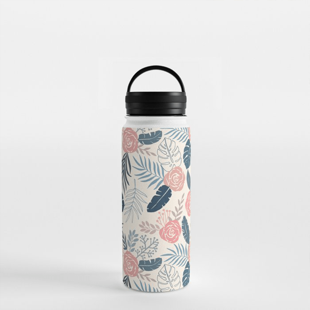 Blue & Blush Tropical Floral Handle Lid Water Bottle - Purely Goods
