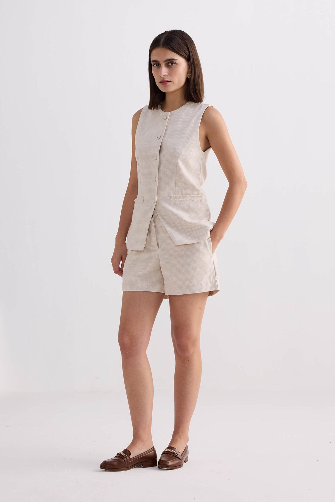 Cotton Tweed Shorts in Cream - Purely Goods