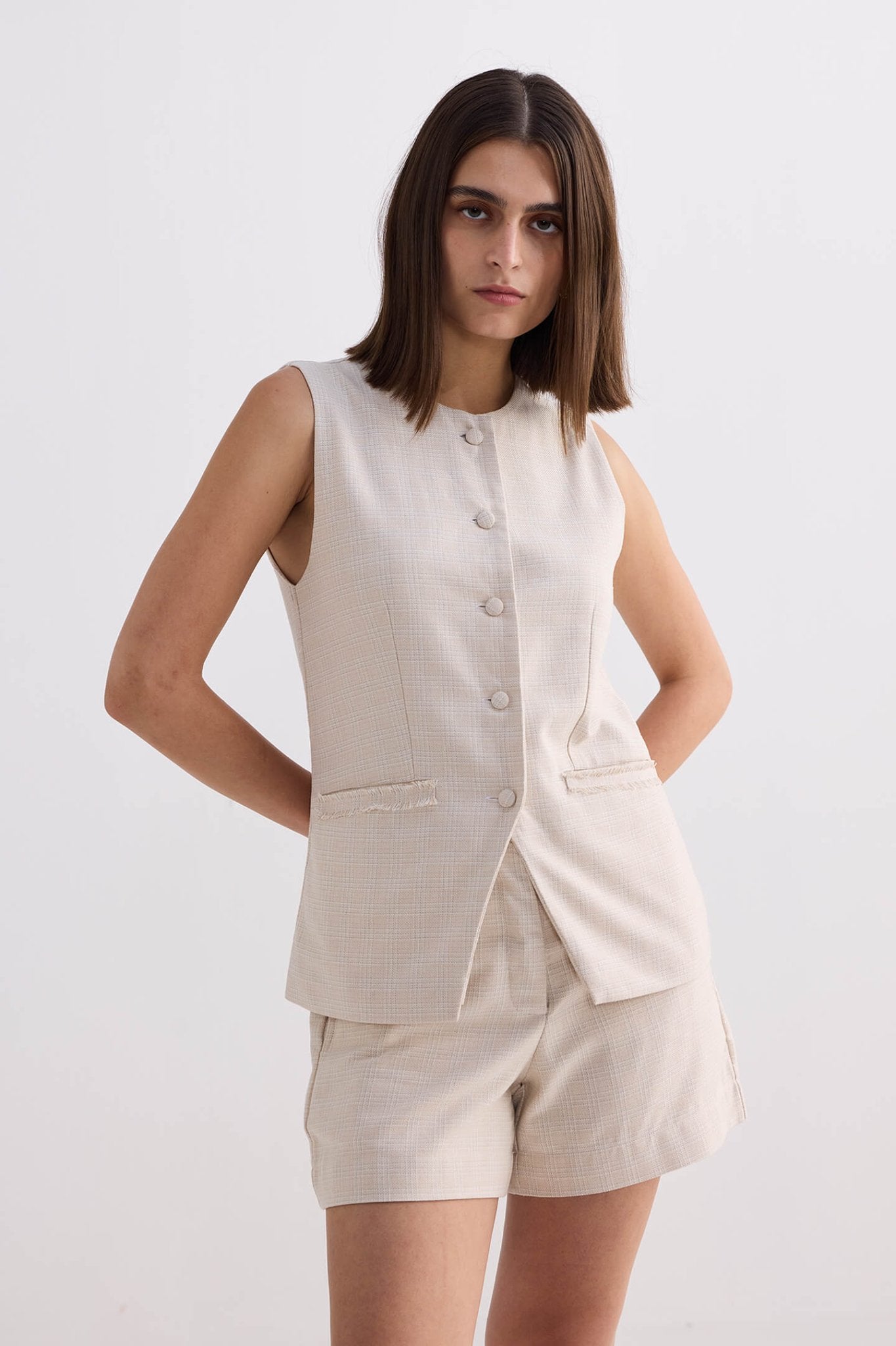 Cotton Tweed Shorts in Cream - Purely Goods
