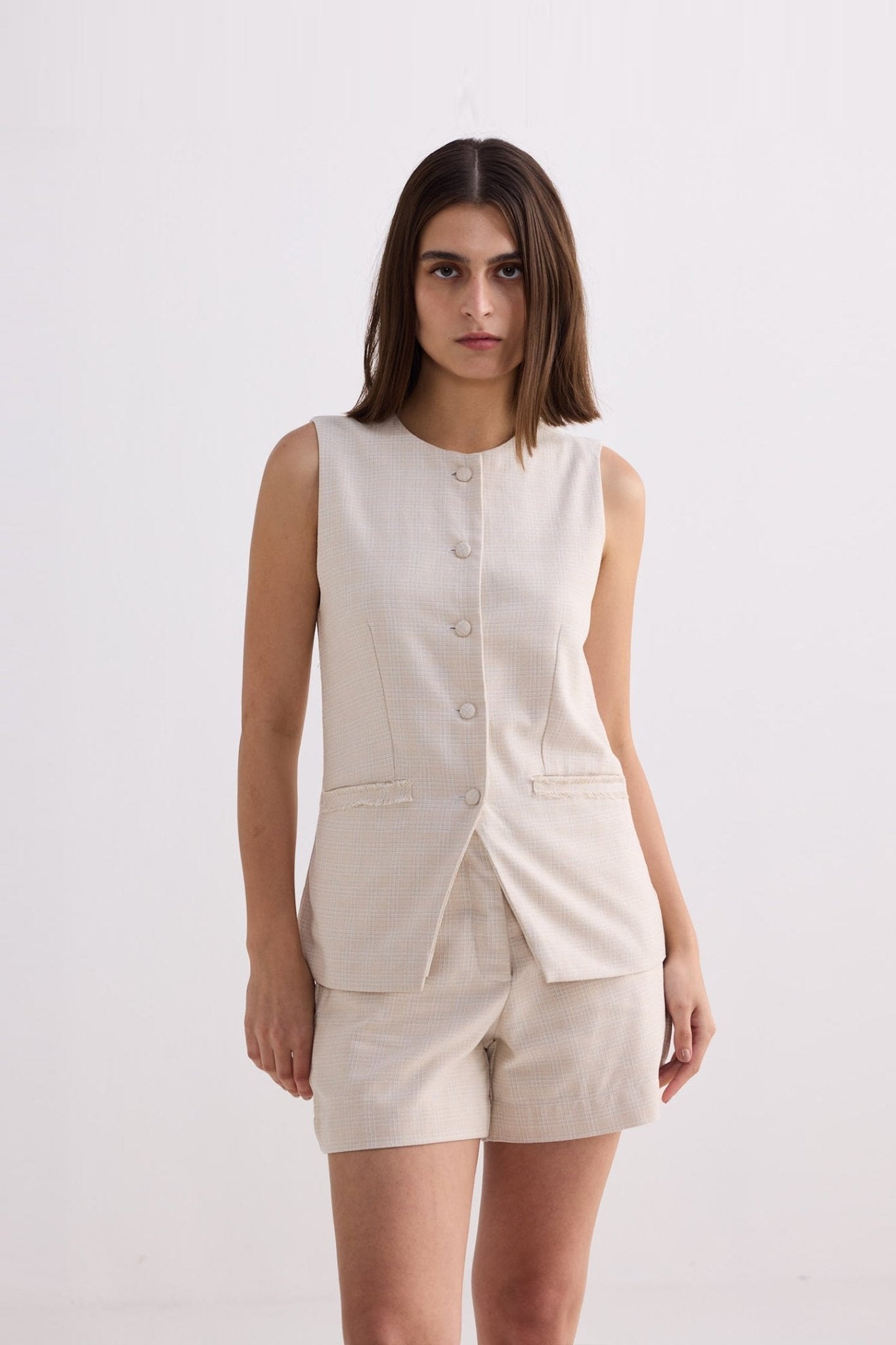 Cotton Tweed Shorts in Cream - Purely Goods