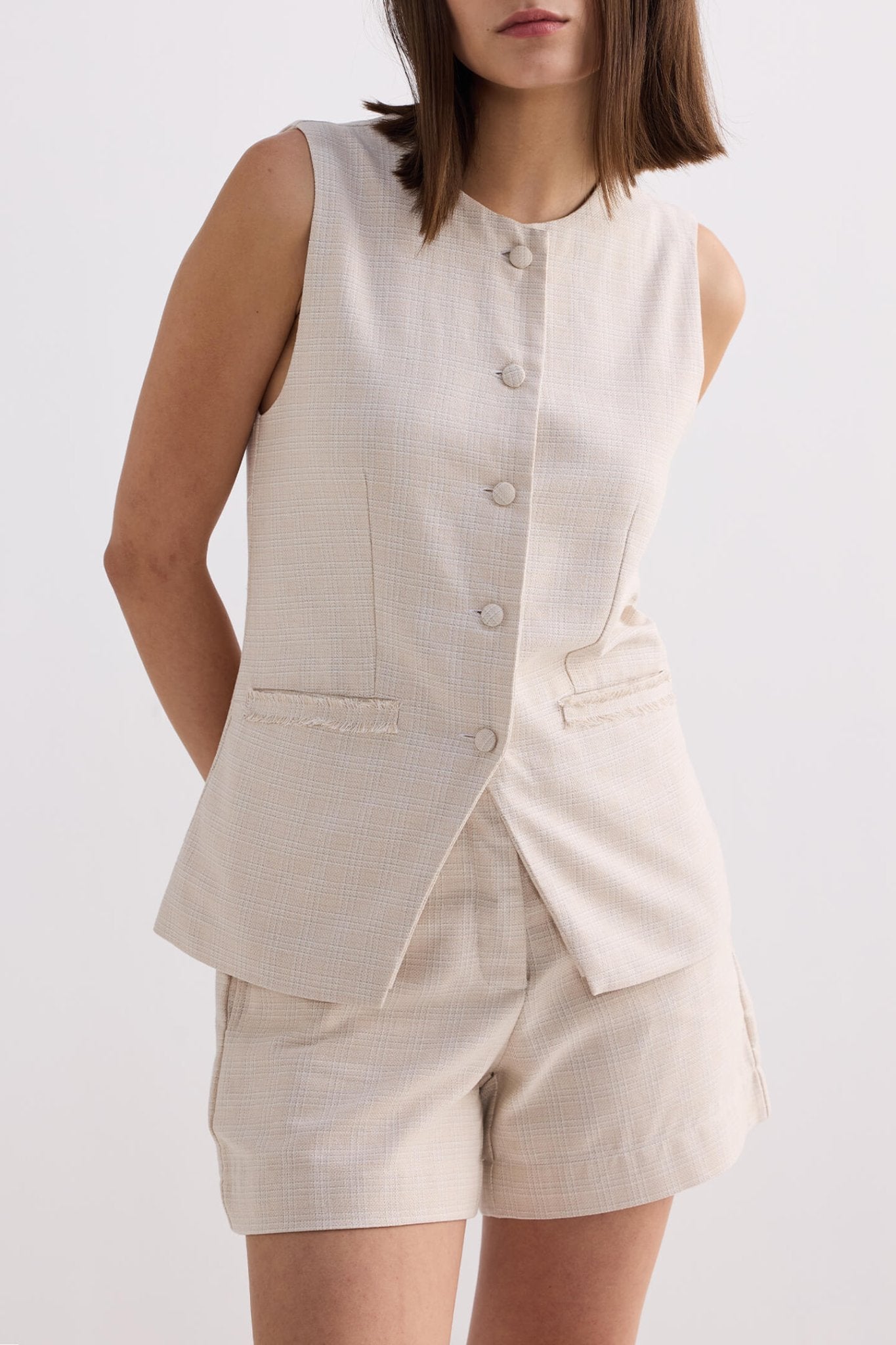 Cotton Tweed Shorts in Cream - Purely Goods