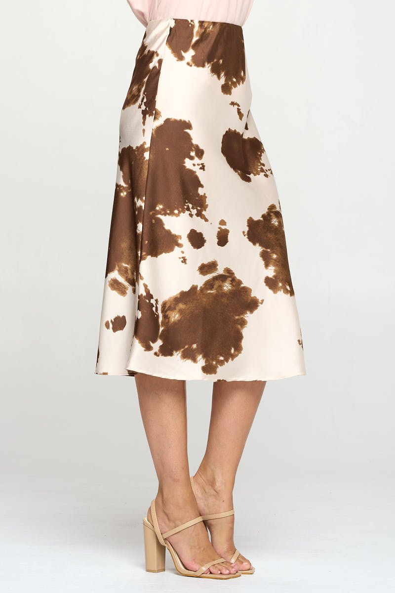 Cow Print Satin Midi Skirt - Purely Goods