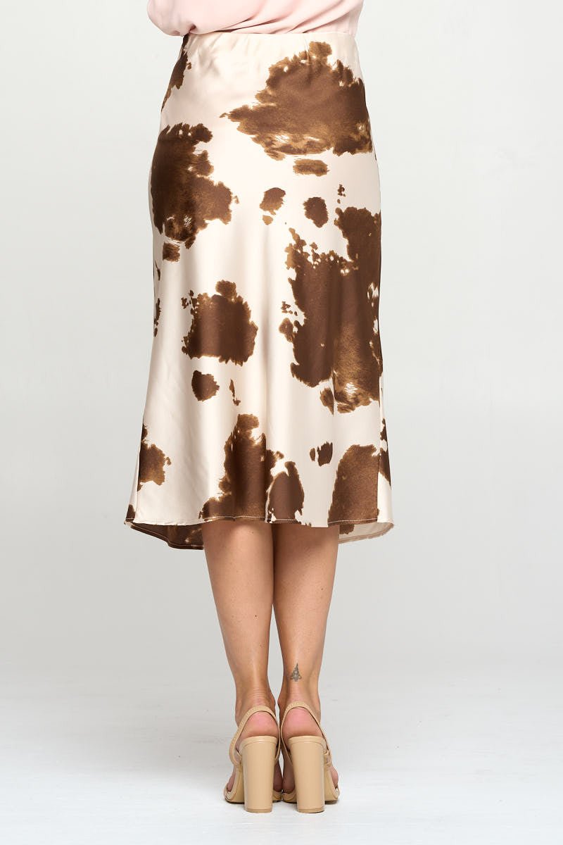 Cow Print Satin Midi Skirt - Purely Goods