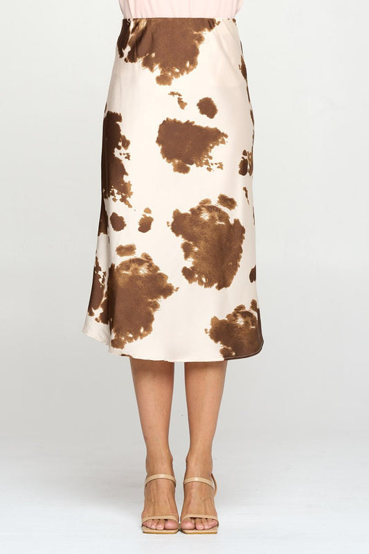 Cow Print Satin Midi Skirt - Purely Goods