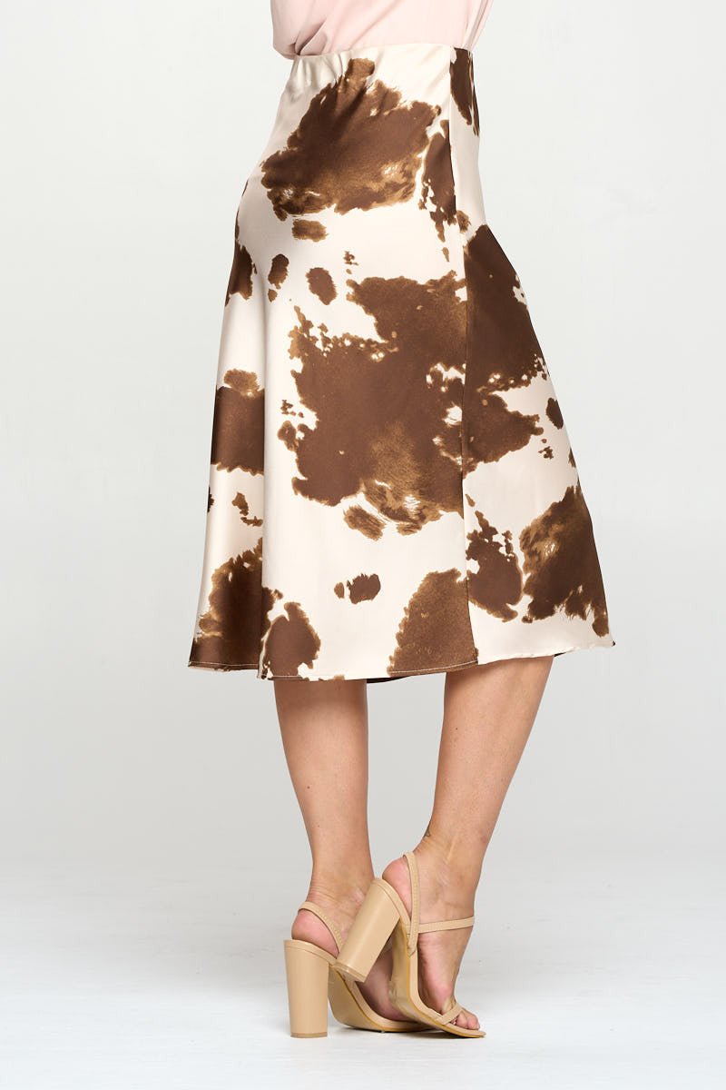Cow Print Satin Midi Skirt - Purely Goods