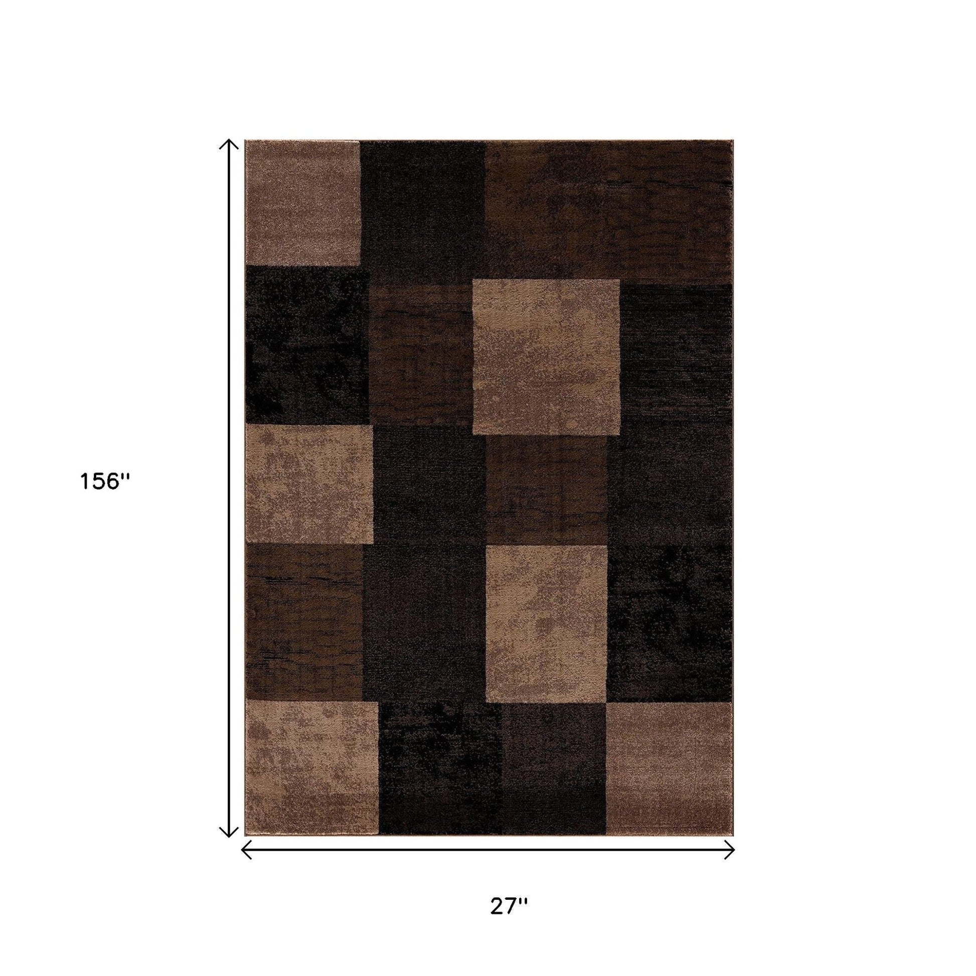 Homeroots geometric shag runner rug in brown patchwork squares 27 by 156 inches long for hallway