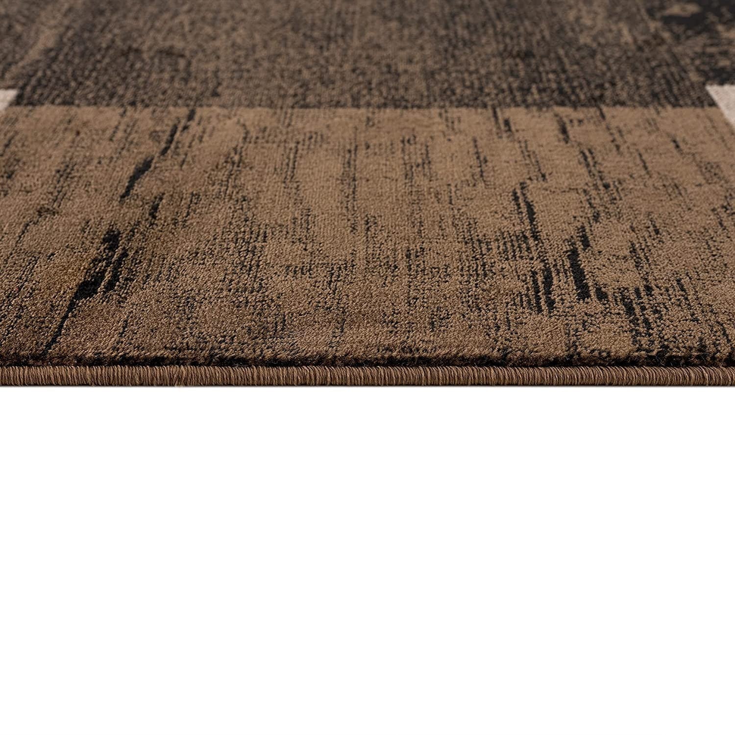 Homeroots brown geometric shag runner rug close up showing textured pile and subtle abstract linear pattern
