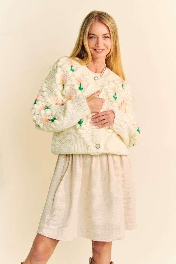 Davi & Dani Floral Pattern Button Down Cardigan - Purely Goods