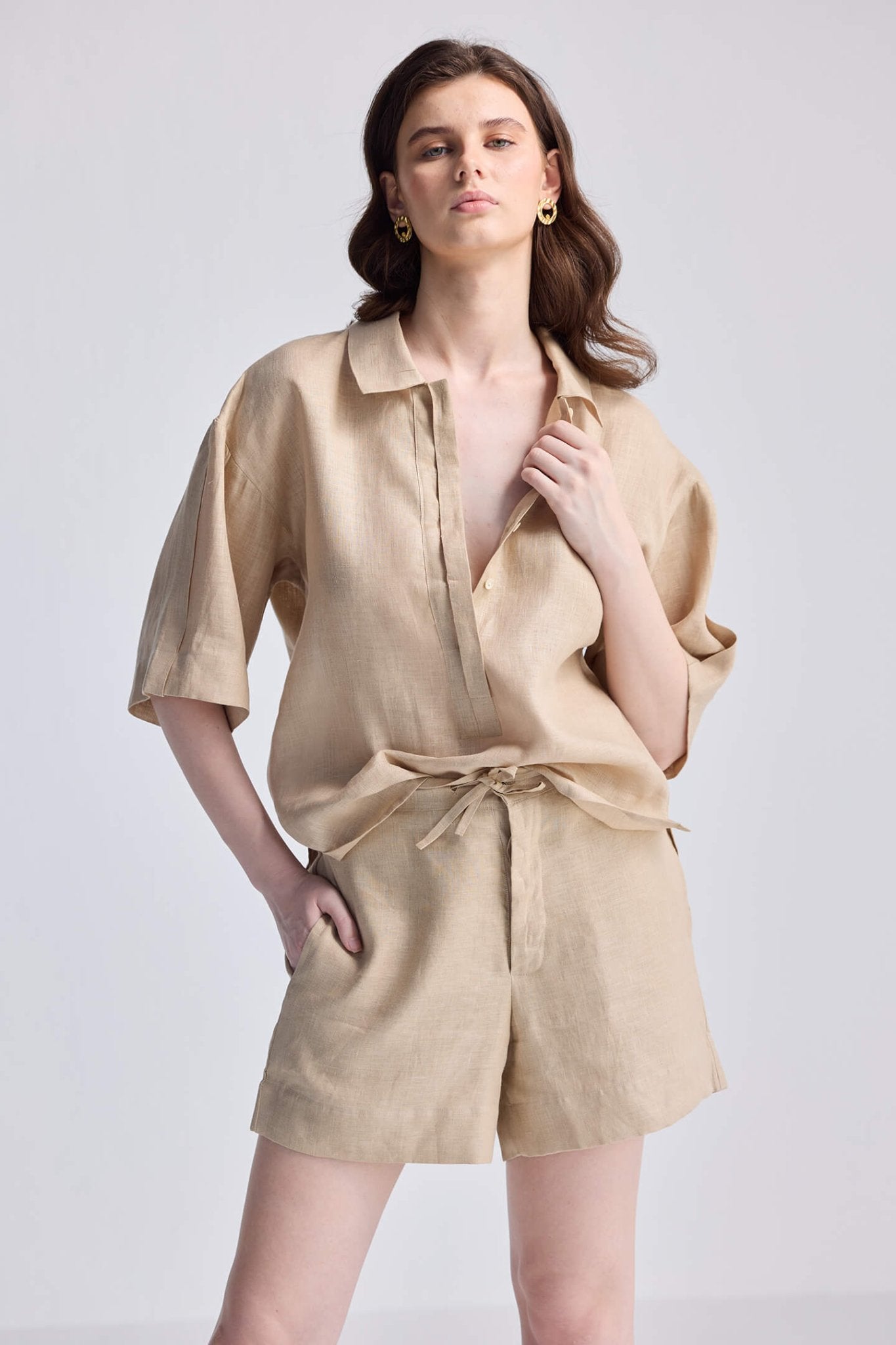 Drawstring Shorts in Neutral Beige - Purely Goods