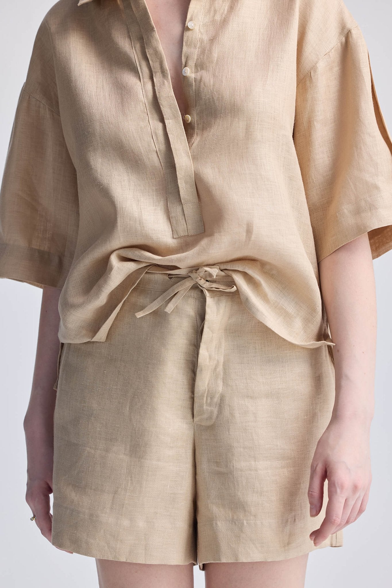 Drawstring Shorts in Neutral Beige - Purely Goods