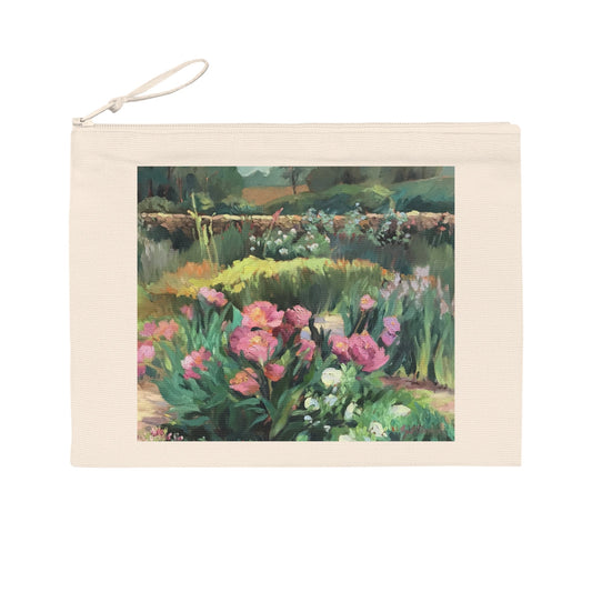 Eco - Friendly Pouch with 'Pink Peonies' I Original Artwork by American Artist Barbara Cleary - Purely Goods