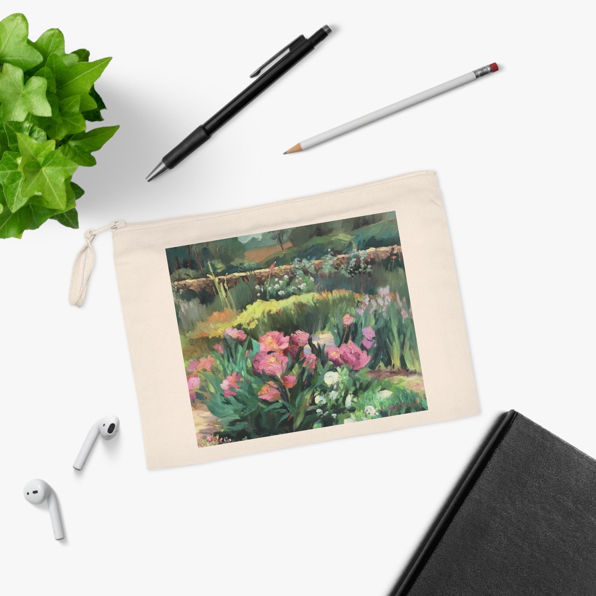 Eco - Friendly Pouch with 'Pink Peonies' I Original Artwork by American Artist Barbara Cleary - Purely Goods