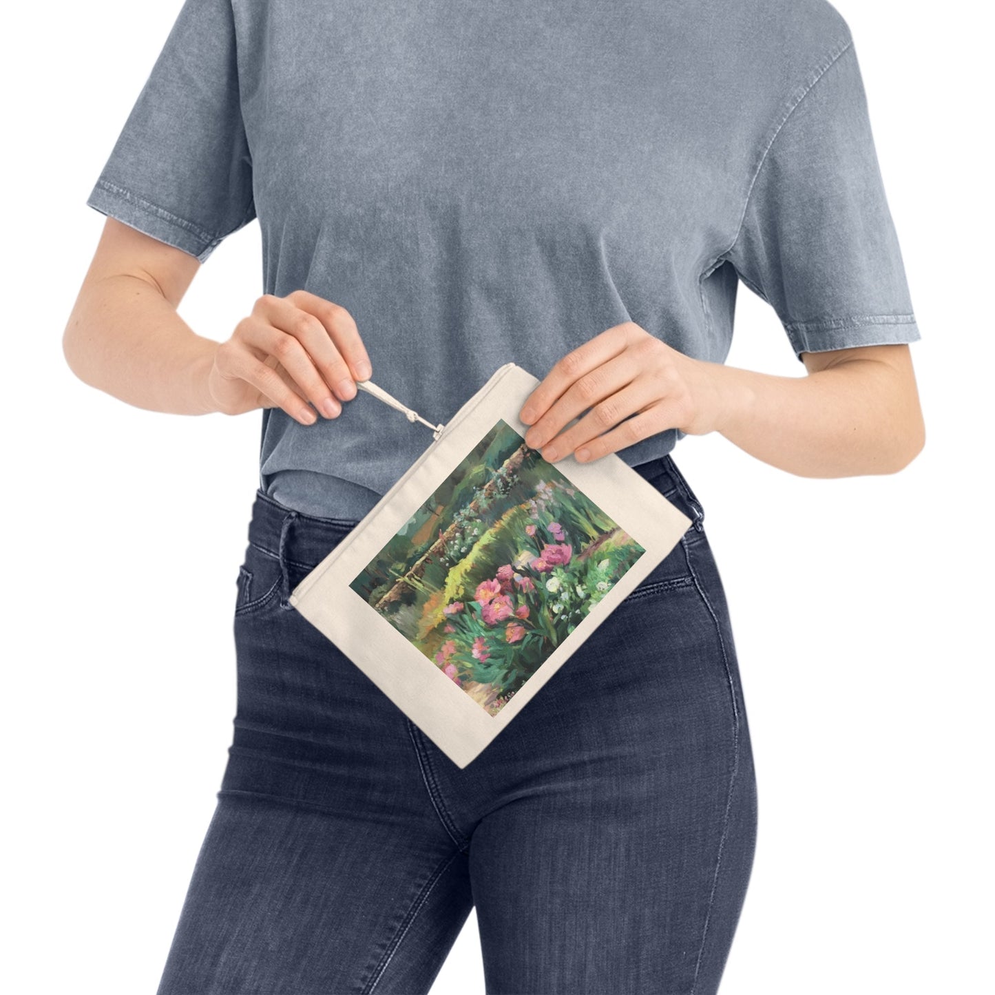 Eco - Friendly Pouch with 'Pink Peonies' I Original Artwork by American Artist Barbara Cleary - Purely Goods