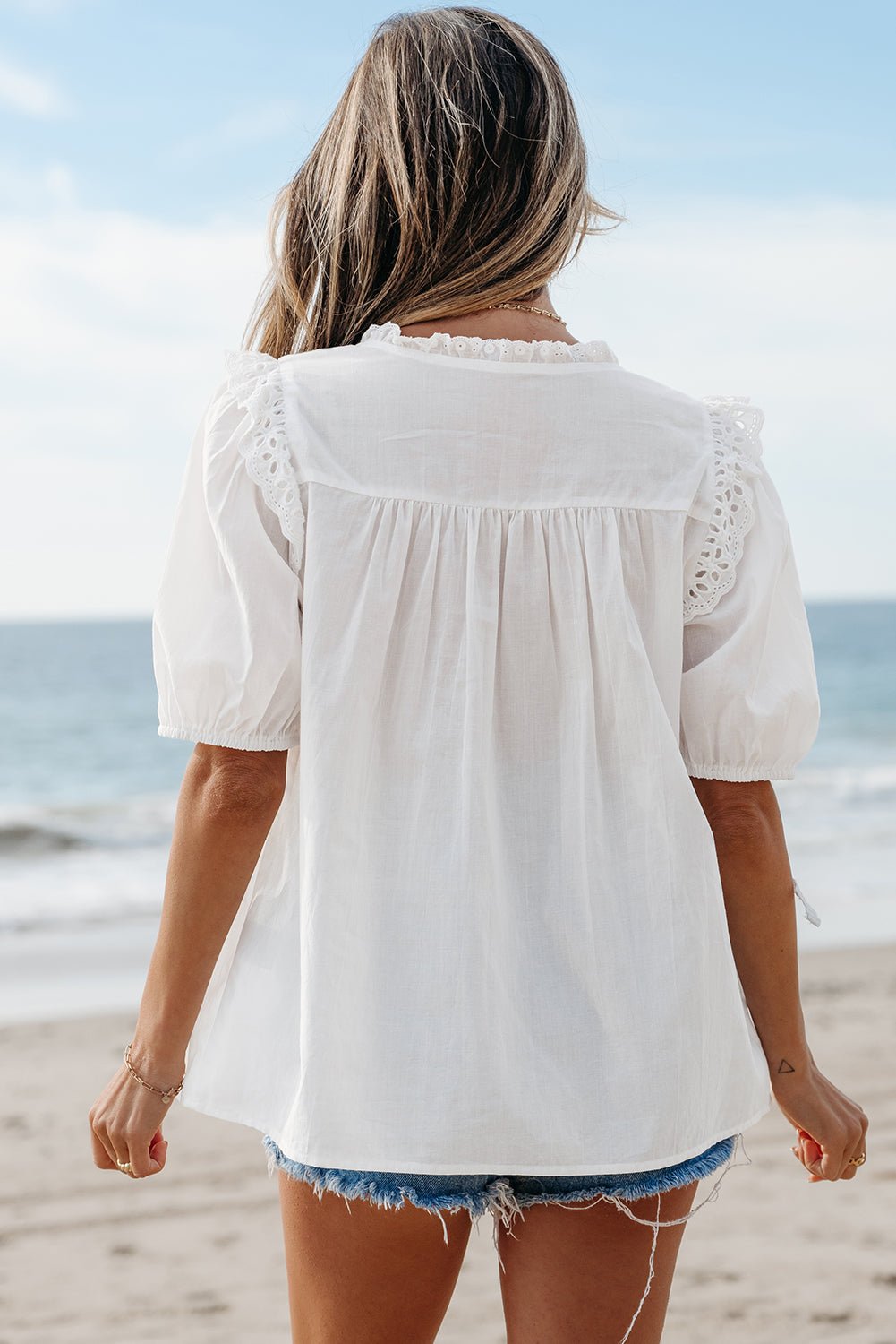 Ivory Embroidered Lace Tie Blouse - Purely Goods