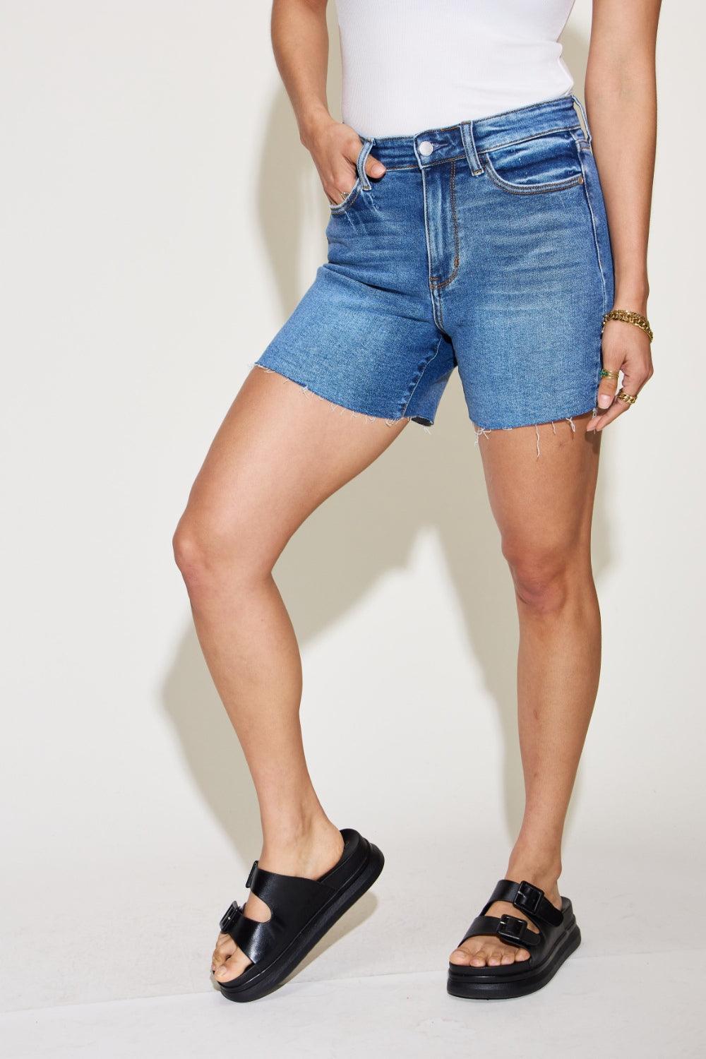 Judy Blue Full Size High Waist Slim Denim Shorts - Purely Goods