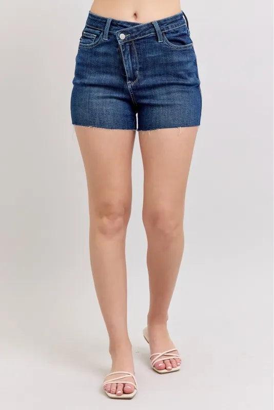 Judy Blue High Waist Criss - Cross Waistband Denim Shorts - Purely Goods