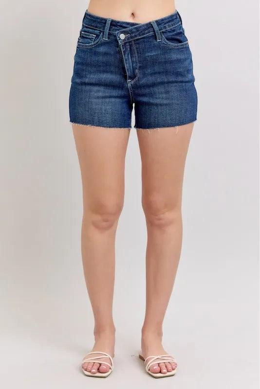 Judy Blue High Waist Criss - Cross Waistband Denim Shorts - Purely Goods
