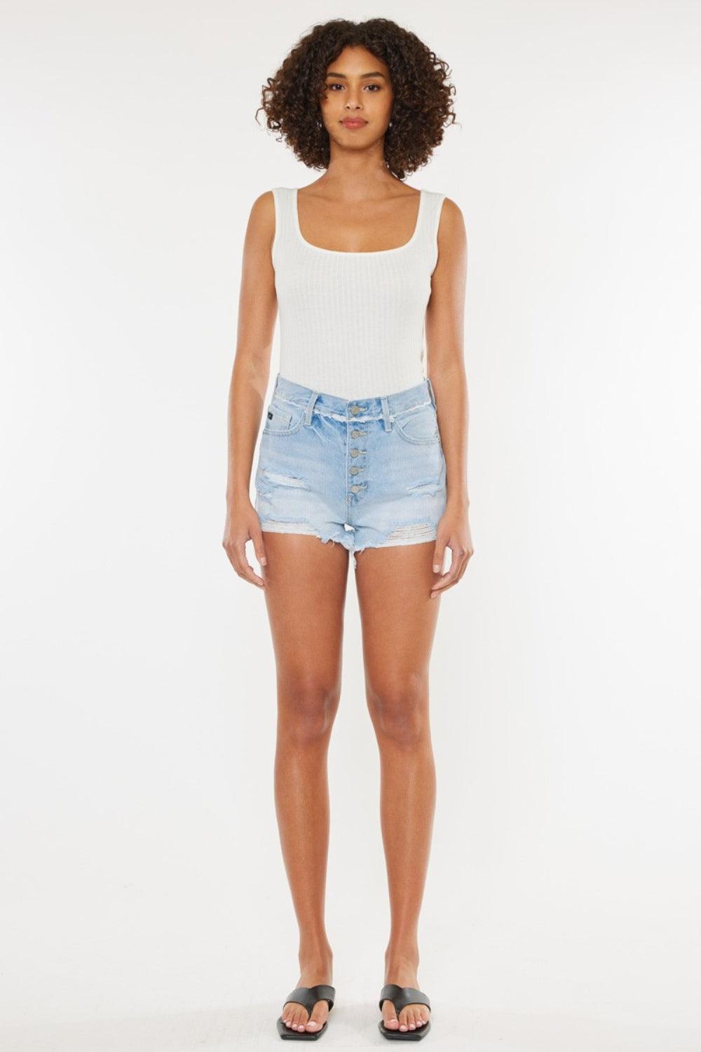 Kancan Distressed Button Fly Denim Shorts - Purely Goods