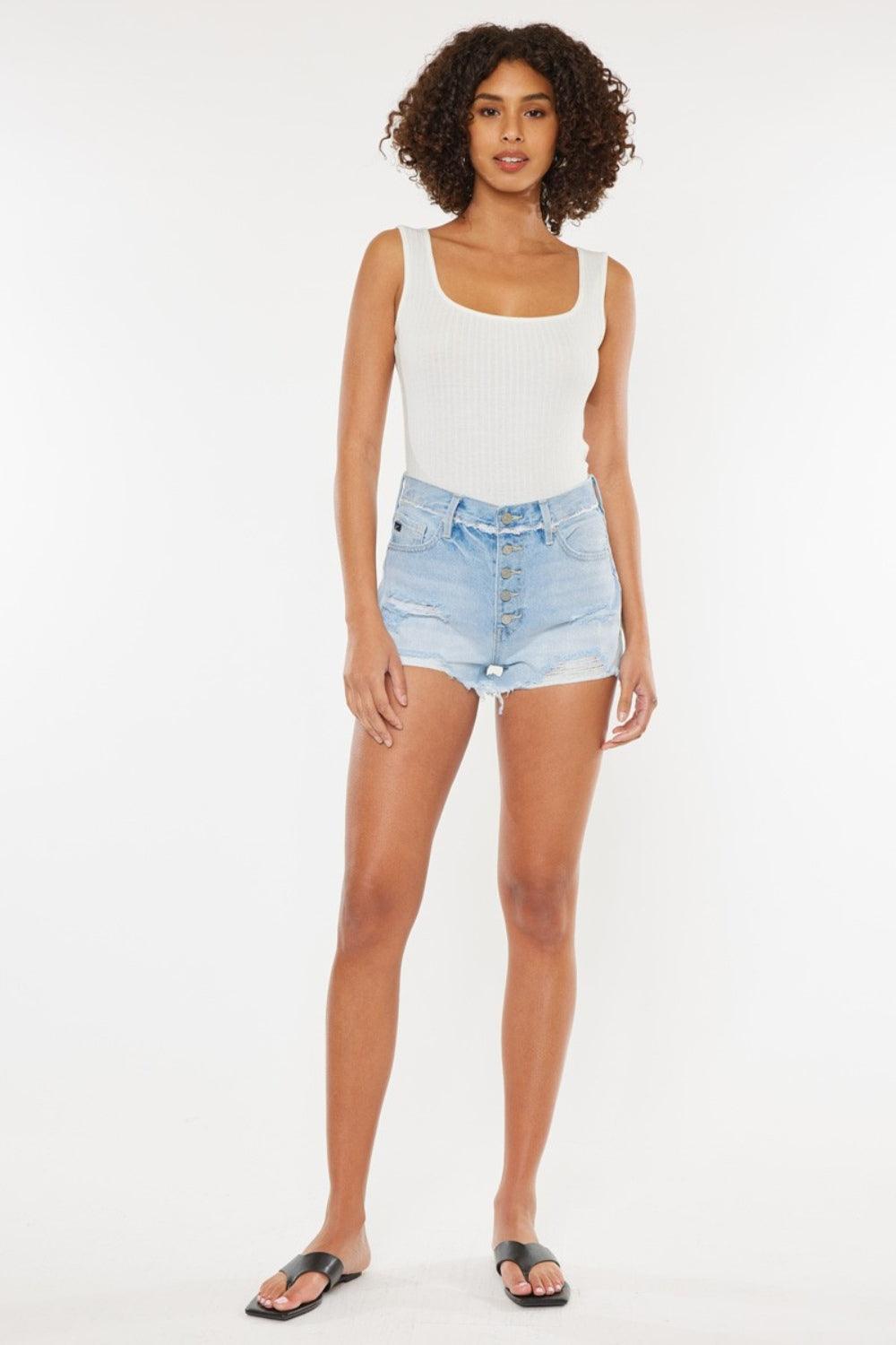 Kancan Distressed Button Fly Denim Shorts - Purely Goods
