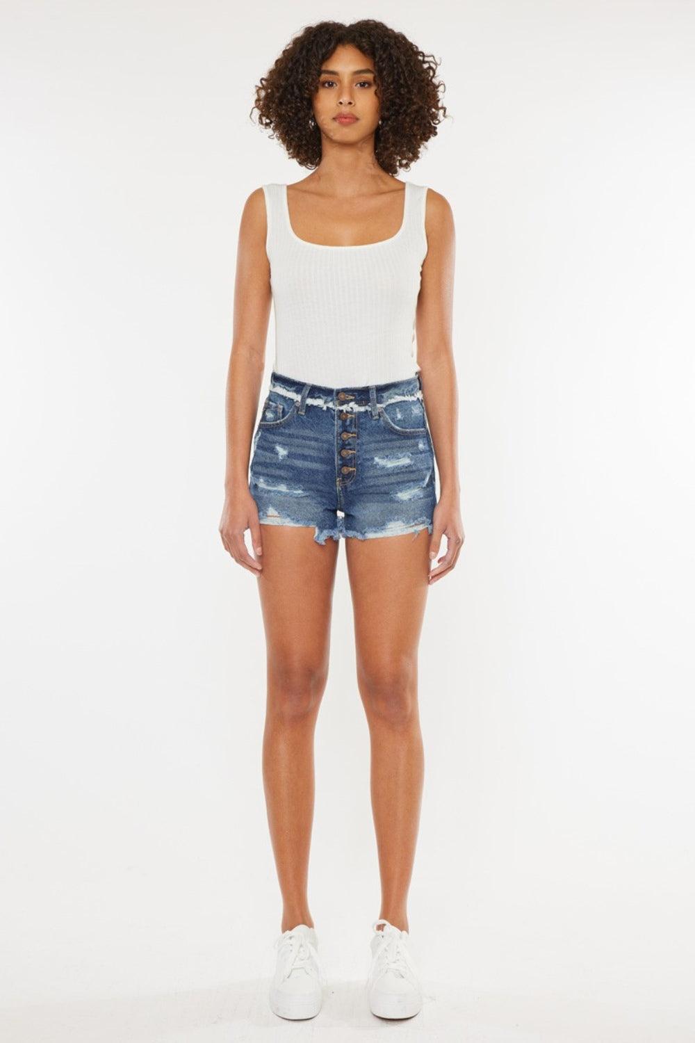Kancan Distressed Button Fly Denim Shorts - Purely Goods