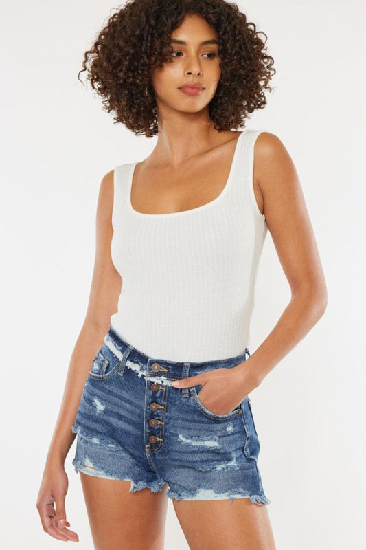 Kancan Distressed Button Fly Denim Shorts - Purely Goods