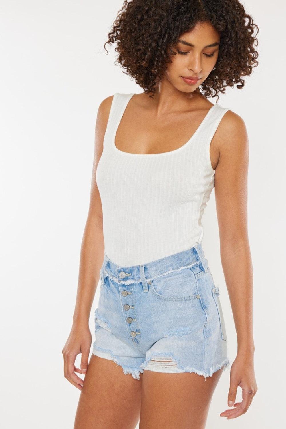 Kancan Distressed Button Fly Denim Shorts - Purely Goods