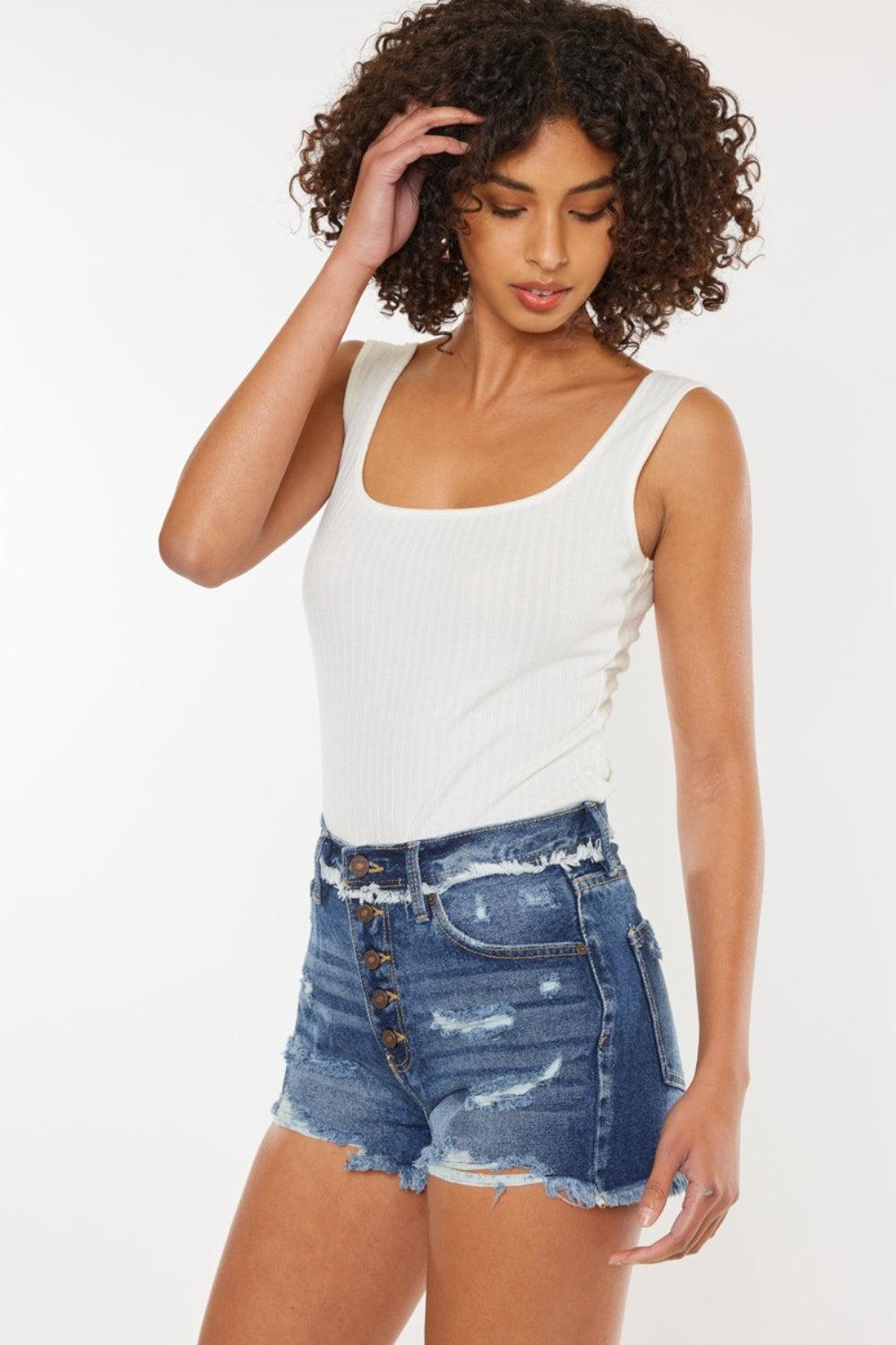 Kancan Distressed Button Fly Denim Shorts - Purely Goods