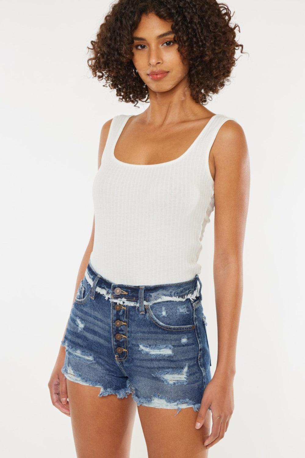 Kancan Distressed Button Fly Denim Shorts - Purely Goods