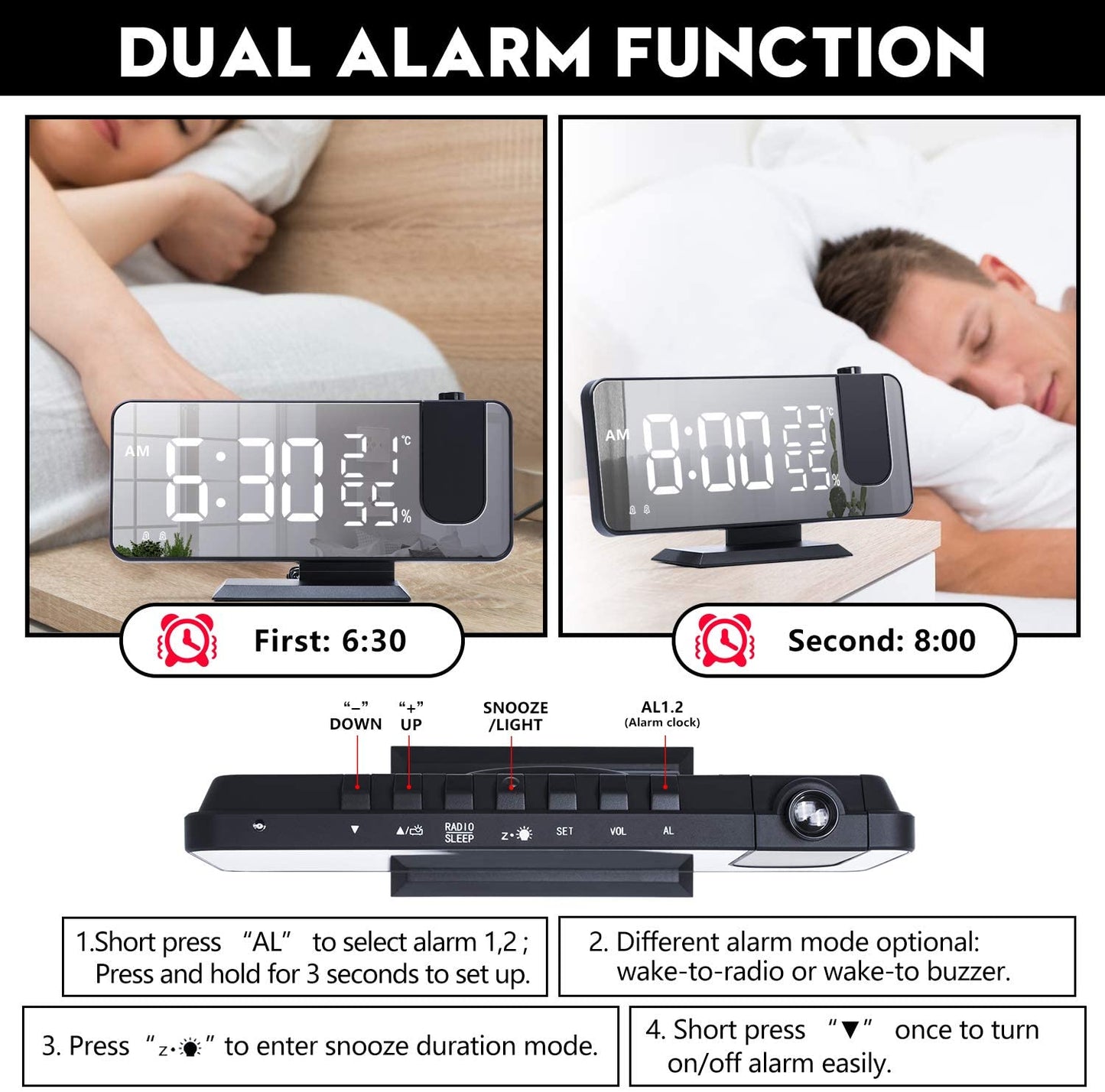 LED Projection Digital Alarm Clock Phone Charger - Purely Goods