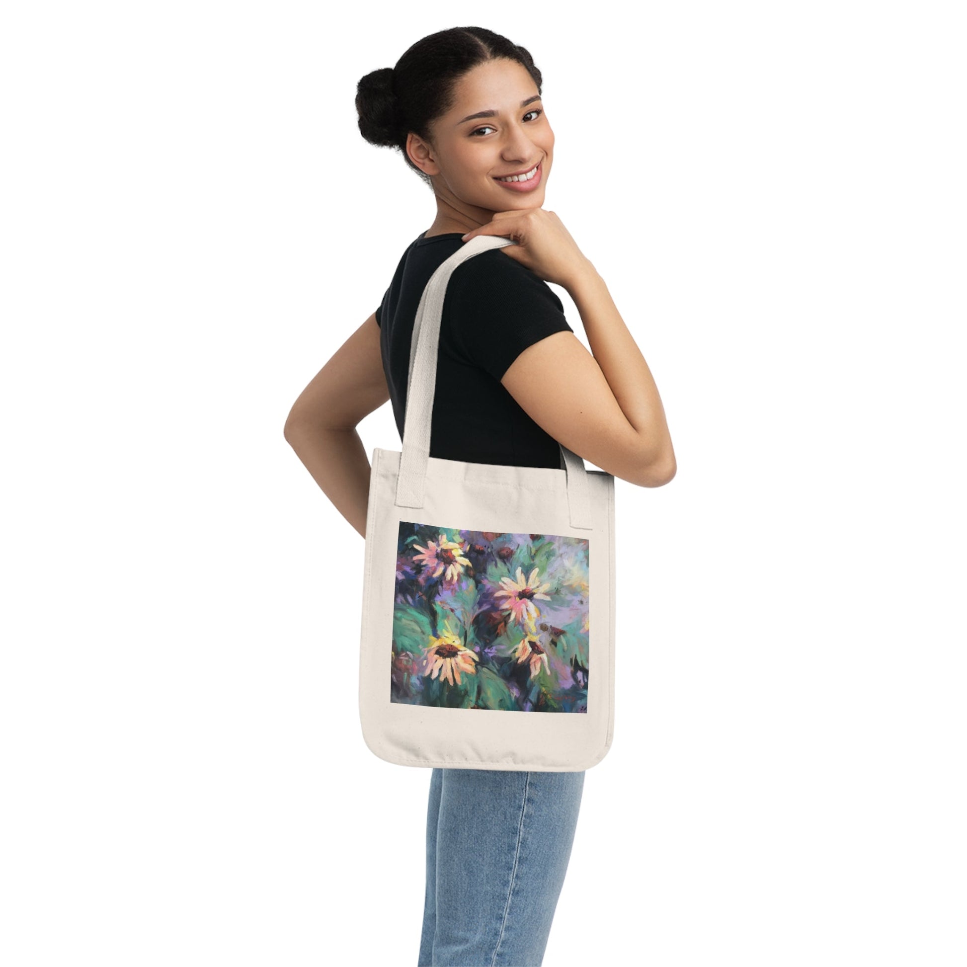 Organic Canvas Tote Bag with 'Eastern Light Wildflowers' I Original Artwork by American Artist Barbara Cleary - Purely Goods
