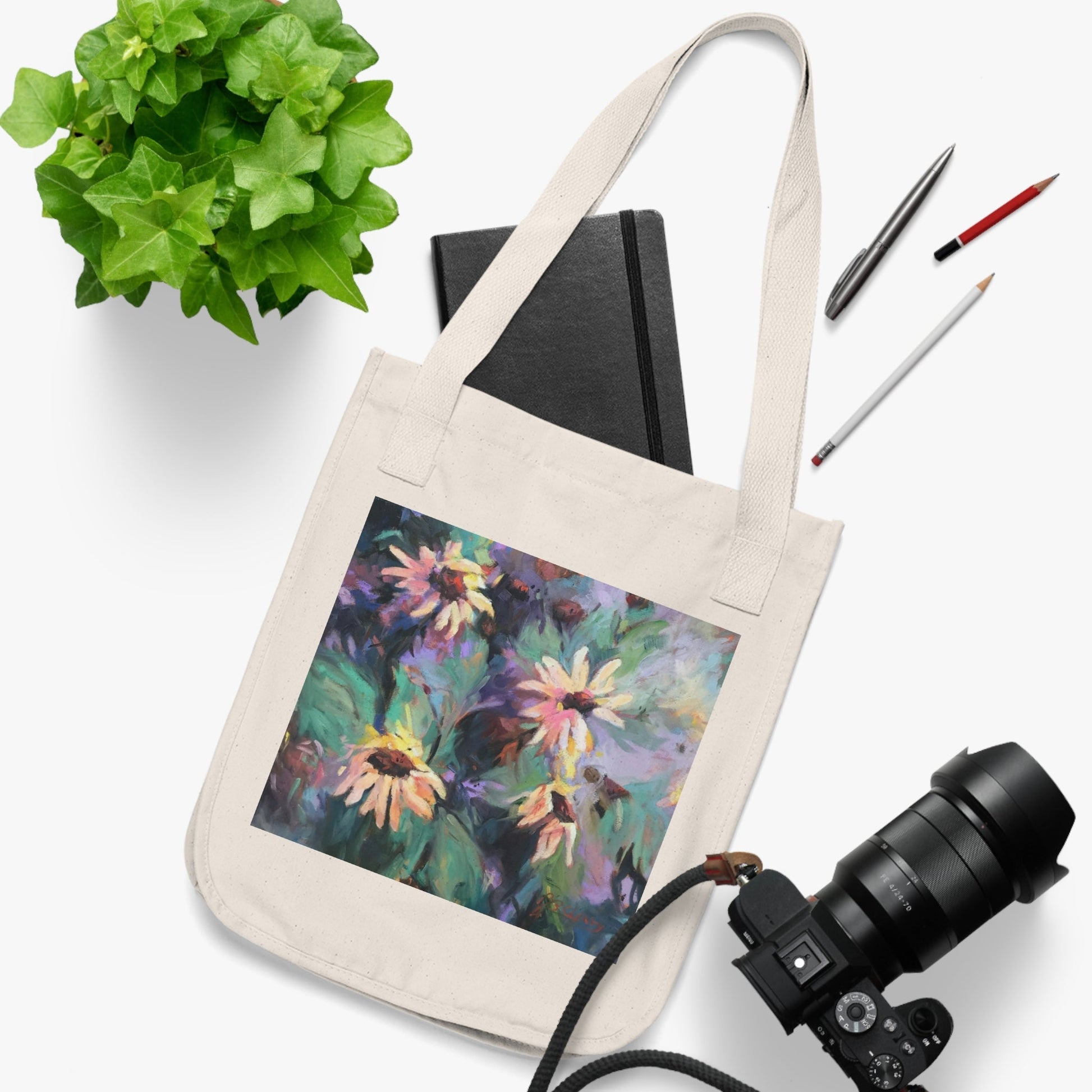 Organic Canvas Tote Bag with 'Eastern Light Wildflowers' I Original Artwork by American Artist Barbara Cleary - Purely Goods