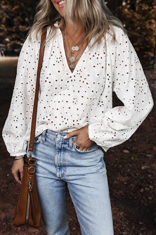 Paige Eyelet Embroidered Puff Sleeve Blouse - Purely Goods