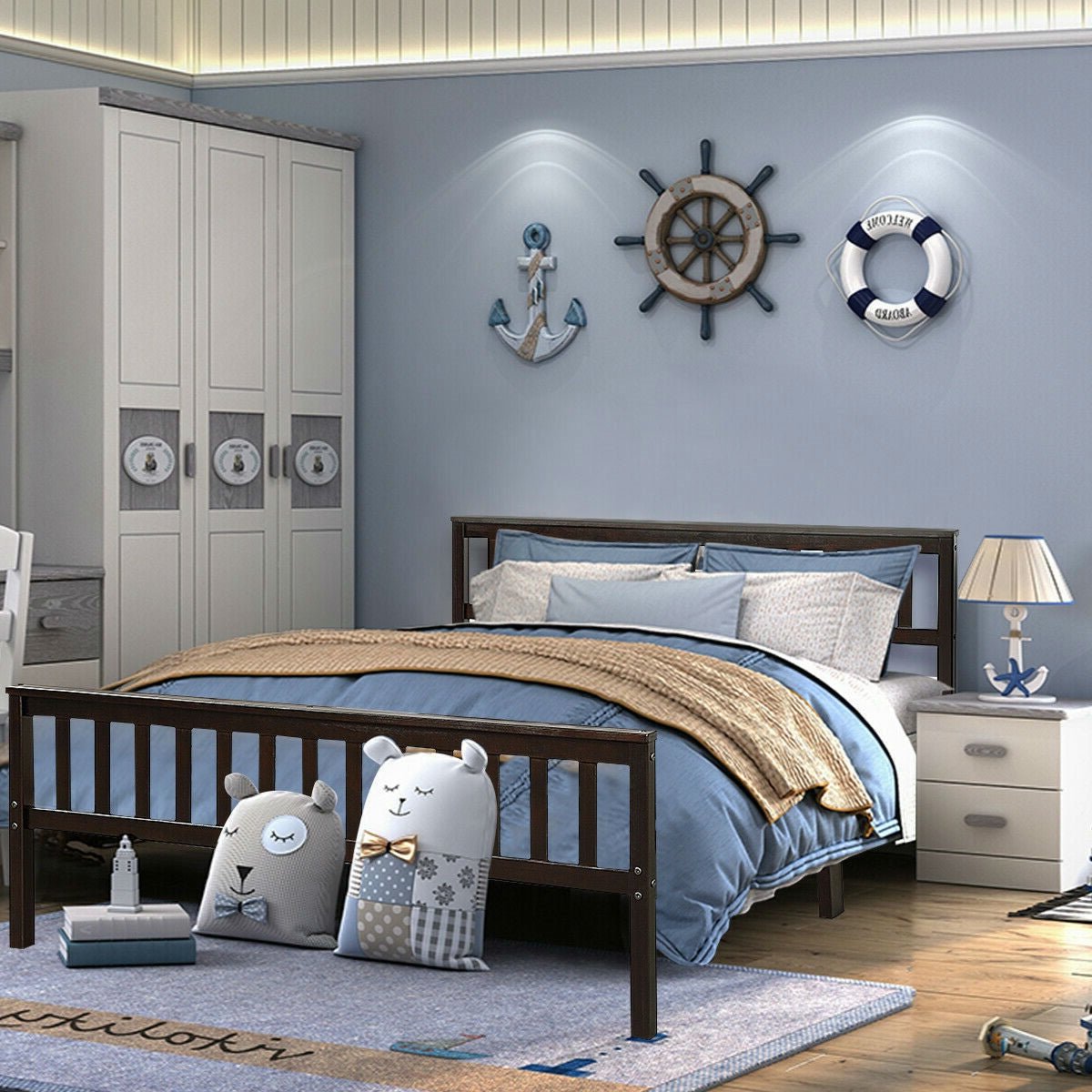 Queen Wood Platform Bed Frame with Headboard and Footboard in Espresso - Purely Goods