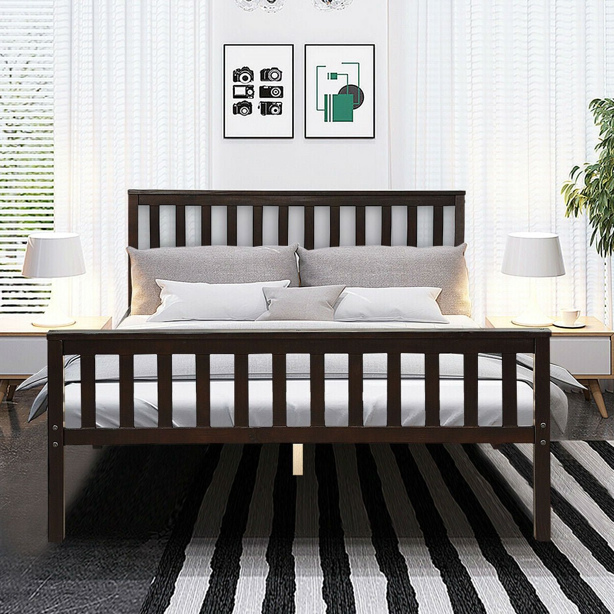 Queen Wood Platform Bed Frame with Headboard and Footboard in Espresso - Purely Goods